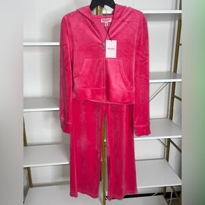Juicy  Couture Velour Tracksuit Set | PINK  | Hoodie & Flare Pant Size Medium